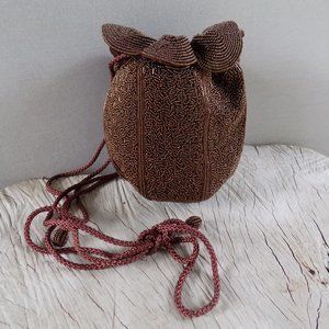 Brown Beaded Purse, Vintage Bead Satchel